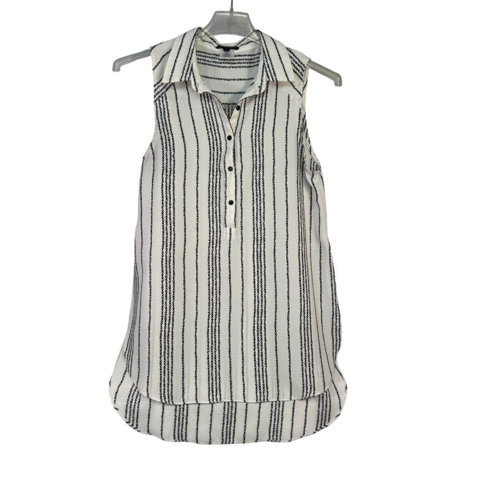 Sleeveless Solemio Size S Blouse With Black Stripes & Collar Button-Front